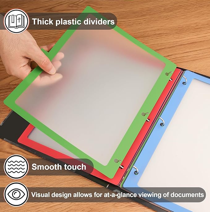 HABGP 3 Ring Binder Dividers, 12-Tab Plastic Clear Binder Dividers, Multicolor Monthly Dividers, Letter Size File Organizer 3 Hole Punch, 2 Set 24 Pcs Write On Tabs for Notebook