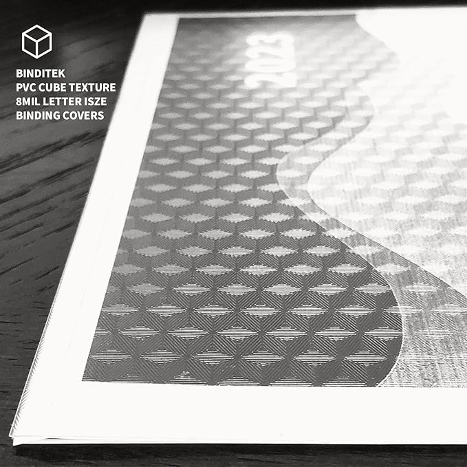 Binditek 15 Pack 8 Mil PVC Binding Presentation Covers, Semi-Transparent Binding Front Covers with Cube Pattern, 8-1/2 x 11 Inches Report Covers, Letter Size, Square Corners, Un-Punched