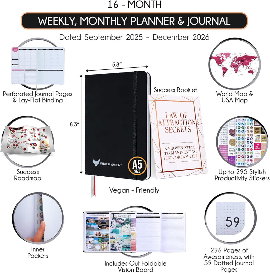 2025-2026 Planner Weekly and Monthly | 16-Month Life Planner to Increase Focus & Productivity | Reduce Overwhelm & Achieve Your Biggest Goals | Include Gift Box & Stickers | Sep 2025-Dec 2026