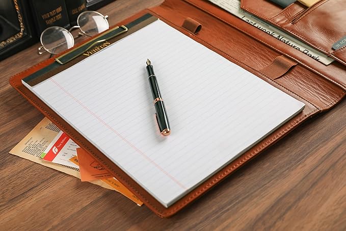 Personalized Leather Padfolio for Lefty, Business Portfolio Binder with Clipboard, Legal Pad Portfolio Folder for Men/Women - Oil Brown