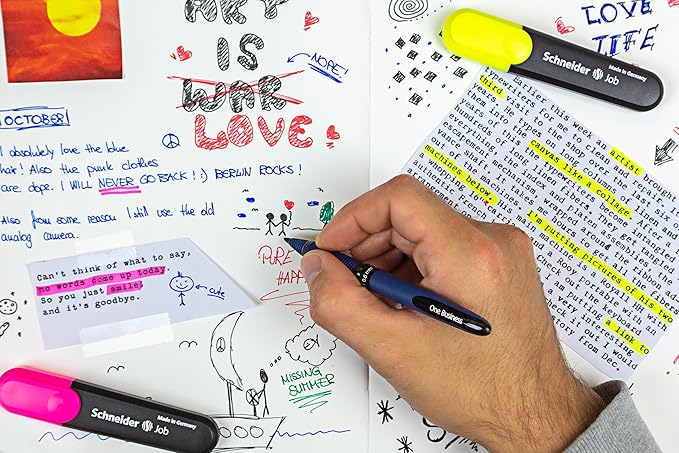 Schneider 183084 One Business Rollerball Pen (Indelible with 0.6 mm Line Width, Made in Germany) Set of 4, 3 x Blue, 1 x Black