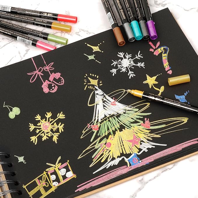 Metallic Markers for Scrapbooking: 12 Scrapbook Markers, Scrapbook Metallic Pens for Black Paper, Rock, DIY Card Decorative, Wedding, Graduation Scrapbook Supplies, Dual Tips Scrapbooking Pens