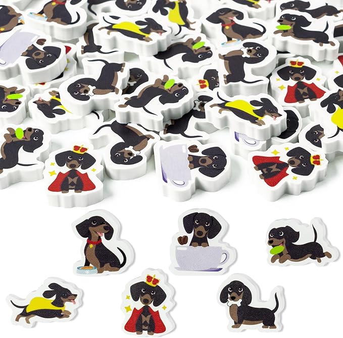 CJiangpo 60Pcs Dachshund Mini Eraser for Kids Bulk - Cute Cartoon Animal Pencil Rubber Eraser Dog Birthday Party Favors Filler Kids Back to School Classroom Prizes Gifts