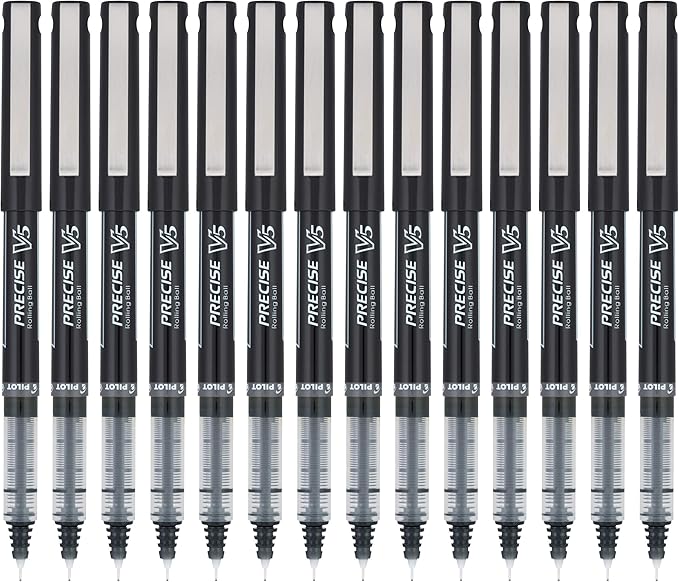 Pilot, Precise V5, Capped Liquid Ink Rolling Ball Pens, Extra Fine Point 0.5 mm, Black, Pack of 14