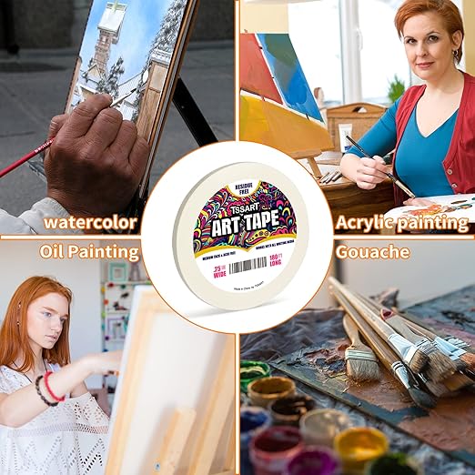 White Art Tape Medium Tack - Masking Artists Tape for Drafting Art Watercolor Painting Canvas Framing - Acid Free 1/4 Inch/ 0.25inch Wide 180FT Long