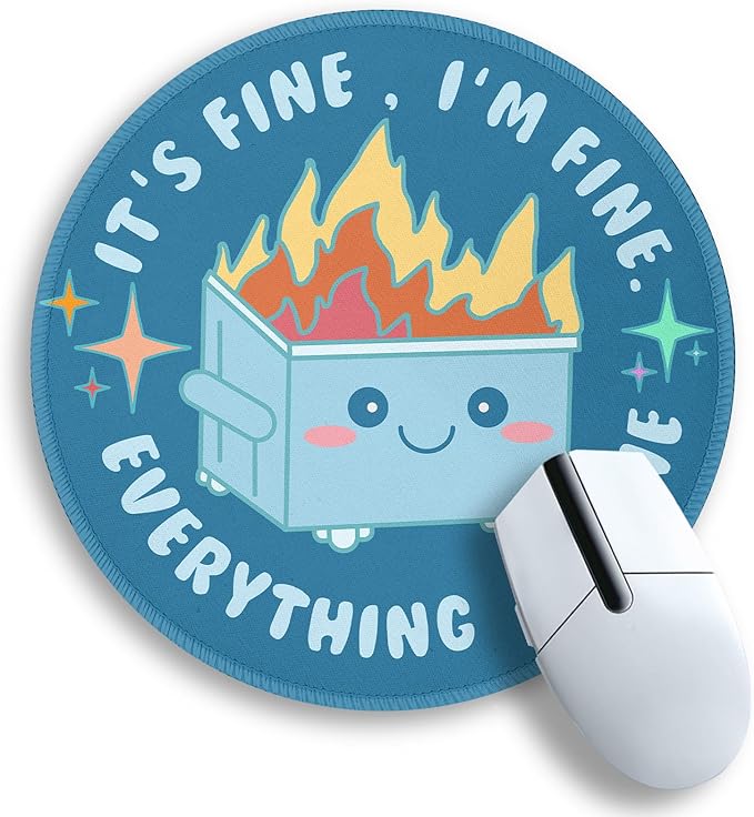 Gctriki Dumpster on Fire Mouse Pad for Desk, Funny Blue Round Mousepad for Computer Laptop Gaming, Stitched Edge Non-Slip Rubber Base, Cute Home Office Desk Accessories Decor for Women