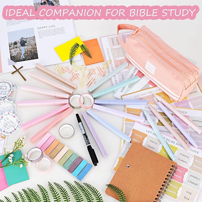 40 Pcs Bible Study Supplies,Bible Journaling Kit for Women, Morandi Bible Study Kit with Pastel Bible Highlighters and Tabs,Bible Pens,Sticky Notes,Bible Annotation Kit