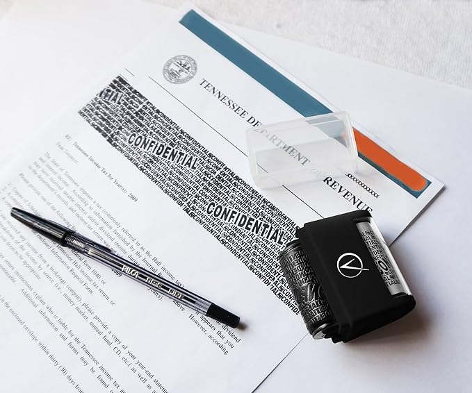 Identity Theft Protection Roller Stamps Wide Kit - Confidential Roller Stamp, Anti Theft, Privacy & Security Stamp, Designed for ID Blackout Security - Classy Black with 3 Refills