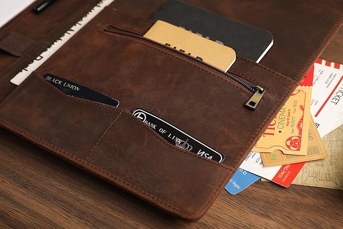 Leather Padfolio for Lefty, Business Portfolio Binder with Clipboard, Legal Pad Portfolio Folder for Men/Women - Khaki