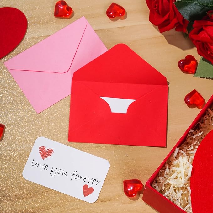 jiebor 100 Sets Small Valentines Day Blank Cards with Small Valentines Day Envelopes Pink Gift Cards Wedding Invitation Envelopes for Valentines Day Mother's Day 4.37 x 2.91 Inch