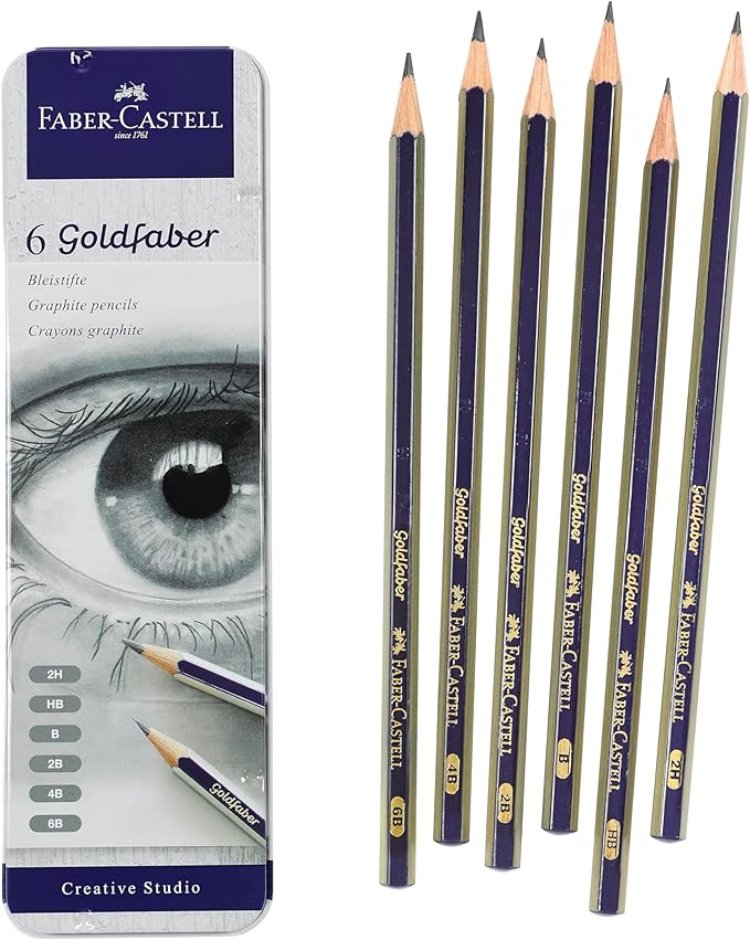 Faber-Castell Graphite Sketch Pencil Set - 6 Graphite Pencils (2H, HB, B, 2B, 4B, 6B), Drawing Pencils and Sketching Supplies