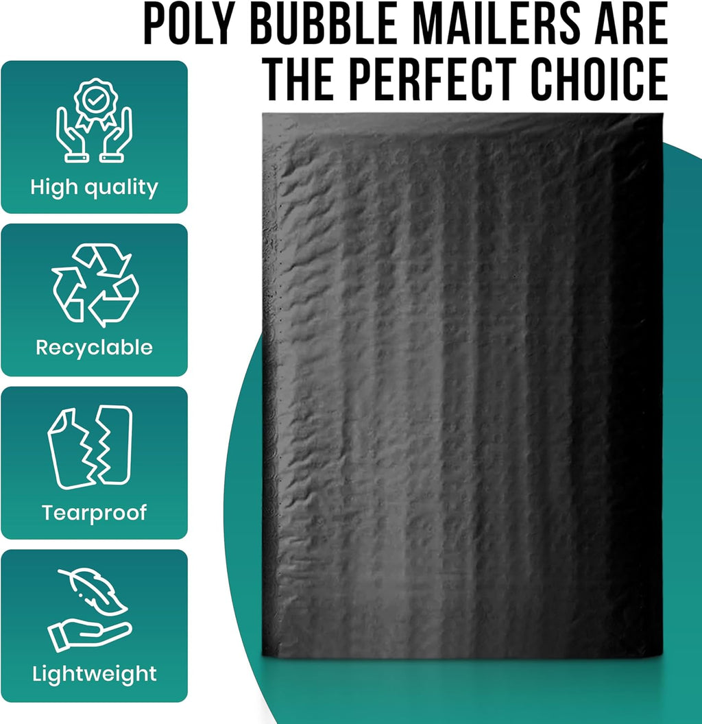 Levex - #0000 4" x 6" [5 Pack] Black Poly Bubble Mailers, Padded Envelope Mailers, Packing Envelope & Mailing Bags for Shipping