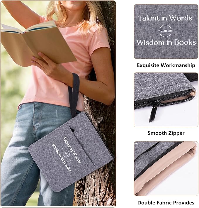 Book Sleeve for Book Lovers - Book Covers with Zipper Pockets - Canvas Book Protector for Paperbacks, Softcover - Washablle Book Pouch - Book Carrying Case - Book Carrier- Book Gift