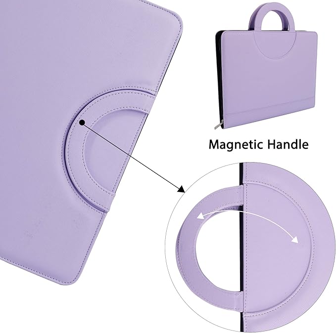 GraduatePro Portfolio Binder Leather Zippered Padfolio Folder Business Case Organizer Bag for Pad Notebook Resume for Women Graduation Gift, Purple