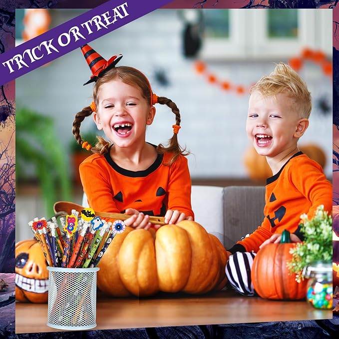 Ireer 60 Pcs Scented Pencils for Kids Animal Fruit Fun Smelly Pencils Bulk HB Graphite with 60 Pcs Cute Cartoon Toppers Gift for School Office Classroom Party Reward Supplies(Pumpkin)