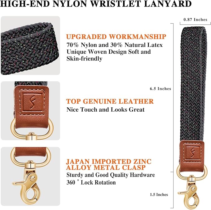 Fishent Stretchy Wristlet Keychain,Braided Cute Wrist Lanyards for Keys, Key Chain Holder for Women Men, Wrist Strap Keychain for Car Keys Phone Camera Wallet ID Badges Card (Starry Night)