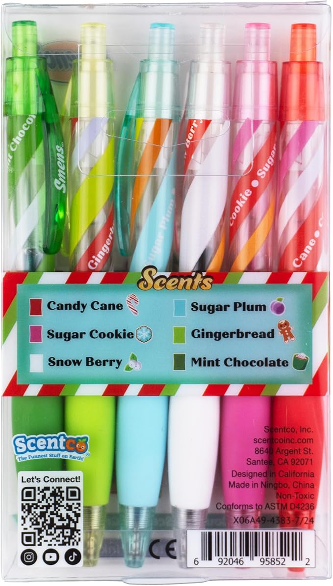 Holiday Smens - Patented Gourmet Scented Colored Glitter Gel Ink Pens, Medium Point, 6 Count - Fun, Cute, Cool, Smelly Pens for Kids
