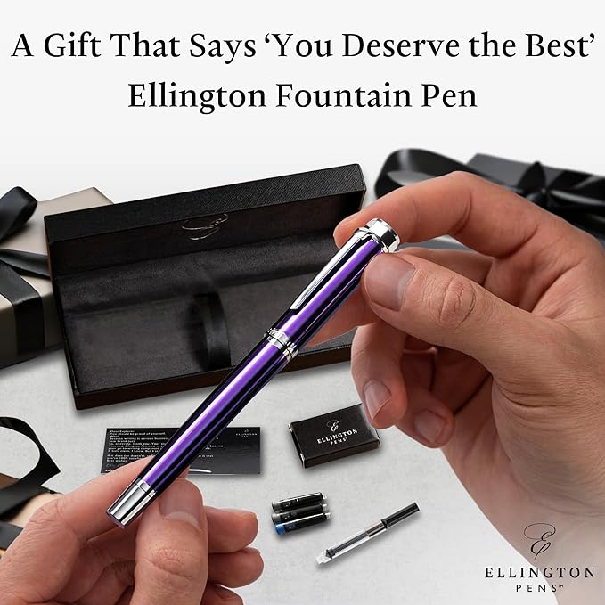 Luxury Fountain Pen Set- Fountain Pens for Writing - Smooth Medium Nib - Includes Refillable Ink Converter, 3 Ink Cartridges [Black & Blue], Gift Box - Elegant Calligraphy