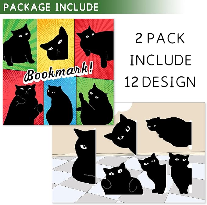 Magnetic Bookmarks - 12 Pieces Assorted Cute Book Markers Clip Set for Teachers Students Book Lovers Reading, for School Office Home Supplies, Kawaii Cat Magnet Page Markers