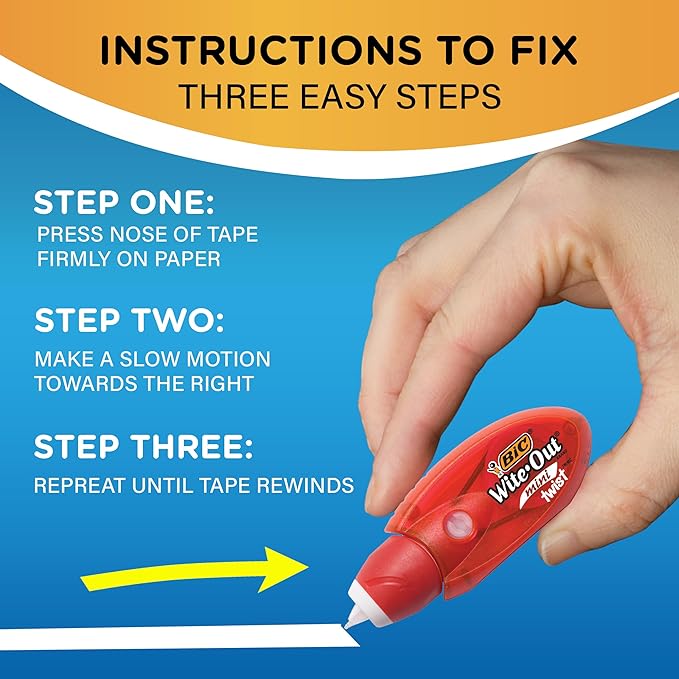 BIC Wite-Out Brand Mini Twist Correction Tape, 26.2 Feet, 2-Count Pack of white Correction Tape, Fast, Clean and Easy to Use Tear-Resistant Tape Office or School Supplies