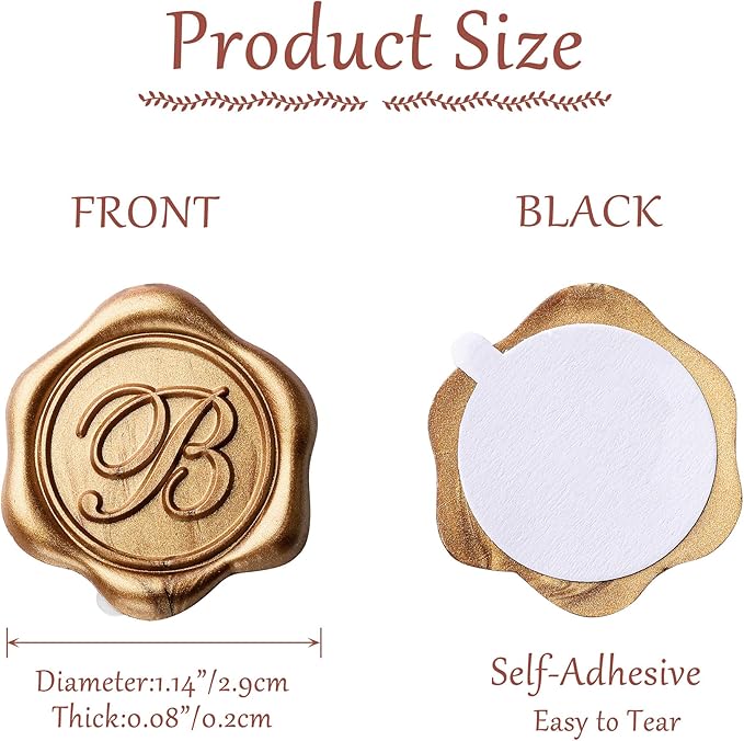 Yoption Initial A Wax Seal Stickers, 100 Pack Antique Gold Self Adhesive Envelope Seal Stickers for Wedding Party Birthday Christmas (A)