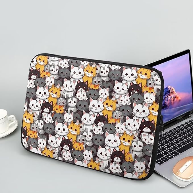 Cartoon Cats Printed Laptop Bag for Women Men, 17 Inch Laptop Sleeve Case Water Resistant Neoprene Computer Case Bag Laptop Briefcase Tablet Briefcase Carrying Bag, Multicolor