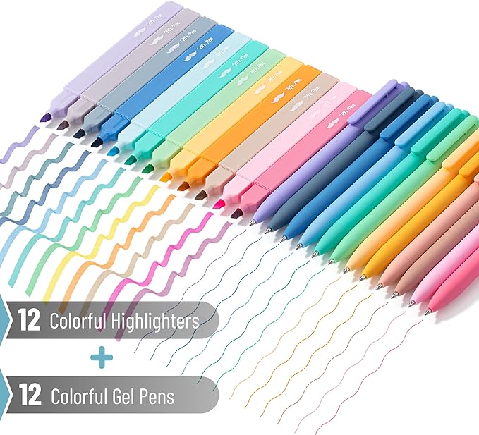 Mr. Pen Aesthetic Highlighters and Gel Pens, 24 Pack, Assorted Colors Bible Highlighters, No Bleed