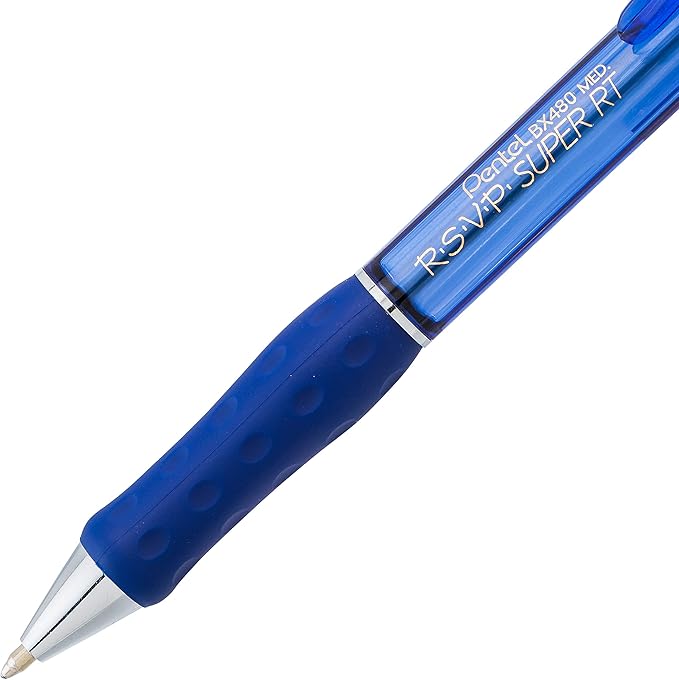Pentel RSVP Super RT Ballpoint Pen, (1.0mm) Medium Line, Blue Ink, 2-Pk - BX480BP2C (Pack of 4)
