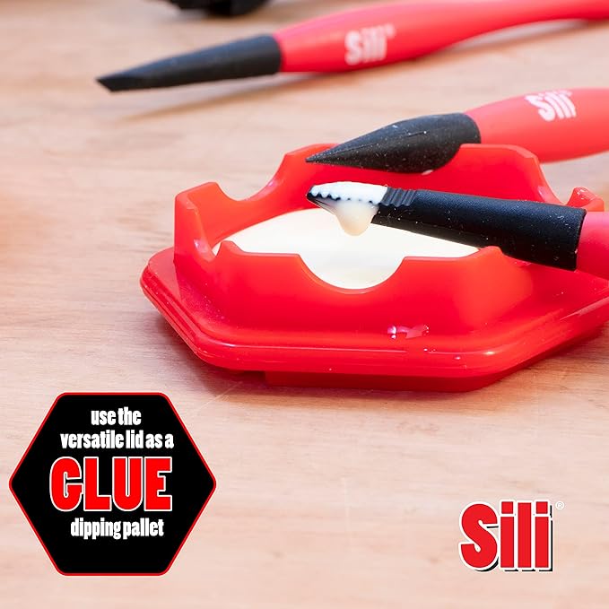 Sili Non-Stick Micro Silicone Glue Brush Wood Glue Applicator Set | Fine, Chiseled, Flat Tapered Tip Wood Glue Spreader | Sealable Lid Glue Pod | Silicone Glue Brushes Woodworking, Arts, Crafts, Hobby