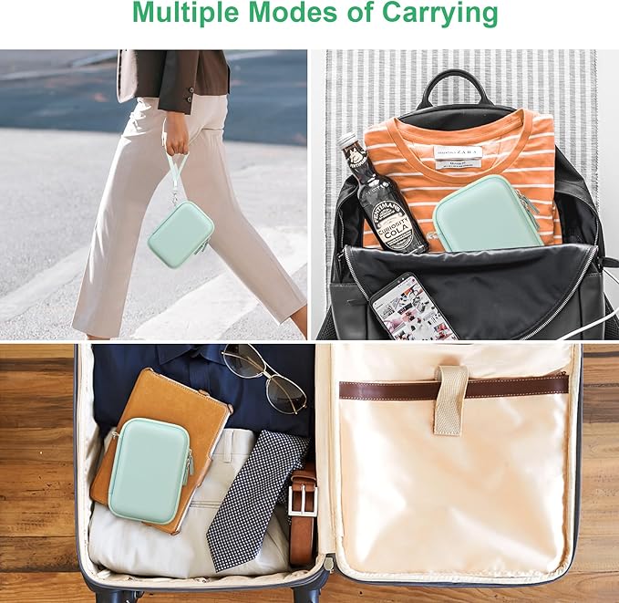 Canboc Case for Memoking/Ponek/Phomemo/Omezizy/Memoqueen T02 Mini Printer Sticker Printer/Phomemo M02 Printer, T02 Portable Thermal Printer Box for Thermal Paper, USB Cable, Green (Case Only) ﻿