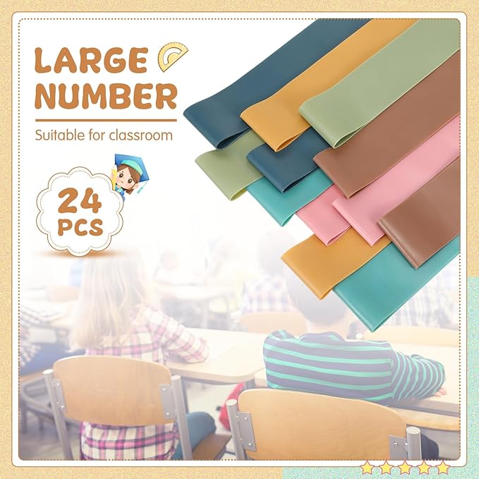 Berlune 24 Pcs Classroom Chair Bands Fidget Chairs and Desks Bands ADHD Autism Tools Bounce Flexible Seating for Classroom(Earth Tones,1 mm)