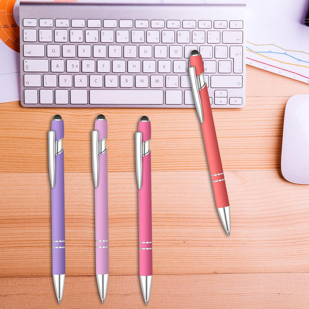 8 Pcs Blue Ink Ballpoint Pen with Stylus Tip 2 in 1 Stylus Ballpoint Pen Metal Pens Stylus Pen for Touch Screens School Office Coworkers (Multicolor Pink)