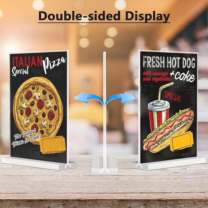 MaxGear 8.5x11 Acrylic Sign Holder 12 Pack, Clear Table Menu Display Stand Plastic Document Paper Holder Double Sided T Shape Sign Frame for Store, Restaurant, Hotels, Office