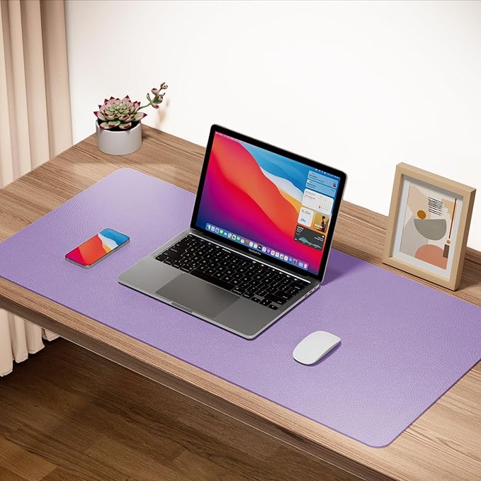 Boutilon Leather Desk Pad 35"x 17" Non-Slip Mouse Pad,Office Desk Mat,Waterprooft PU Leather Desk Blotter,Desk Pad Protector,Desk Writing Pad for Home Office Decor (L-Purple,35"x 17")
