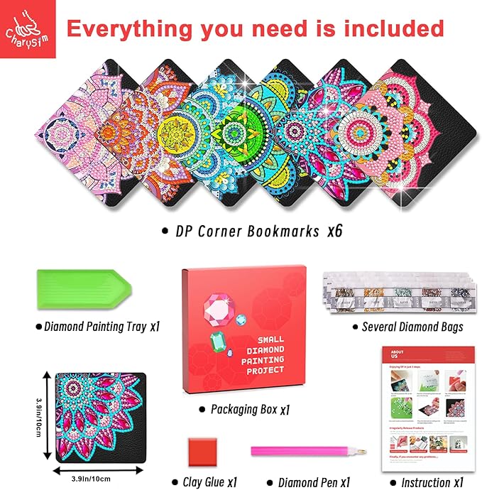 Diamond Art Bookmark Shape Rhinestone Bookmark Crystal DIY Diamond Drawing Bookmark Diamond Art by Number Embroidery Painting Bookmark for Arts Crafts Gift (Lotus 6)