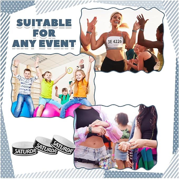 Henoyso 600 Pcs Saturday Paper Wristbands Event Wristbands Paper Bracelets Wristbands Numbered Waterproof Party Wristbands for Events Day of The Week(Black)