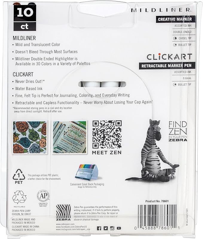 Zebra Pen Neutral Palette Set, Includes 8 Mildliner Highlighters and 2 ClickArt Markers, No Bleed Bible Assorted Neutral Vintage Ink Colors, 10-Pack, Model Number: 78601