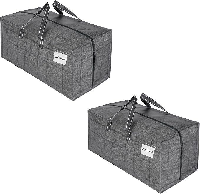 VENO 2 Pack Moving Bags w/Backpack Straps, Moving Boxes & Storage Bins Alternative, Packing Supplies, Camping Accessories Totes for Storage, Dorm Room Essentials Storage Bags (Windowpane, 2 Pack)