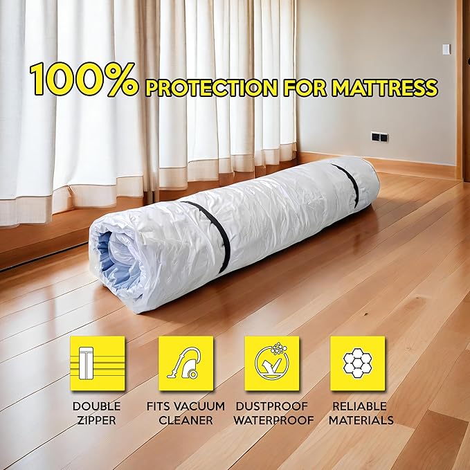 Vacuum Mattress Bag for moving, Vacuum Sealed Bags for Mattress Storage, Mattress Compression Bag for Easy Moving&Storage, Foam and Latex Mattress Vacuum Bag with Straps(QUEEN/FULL)