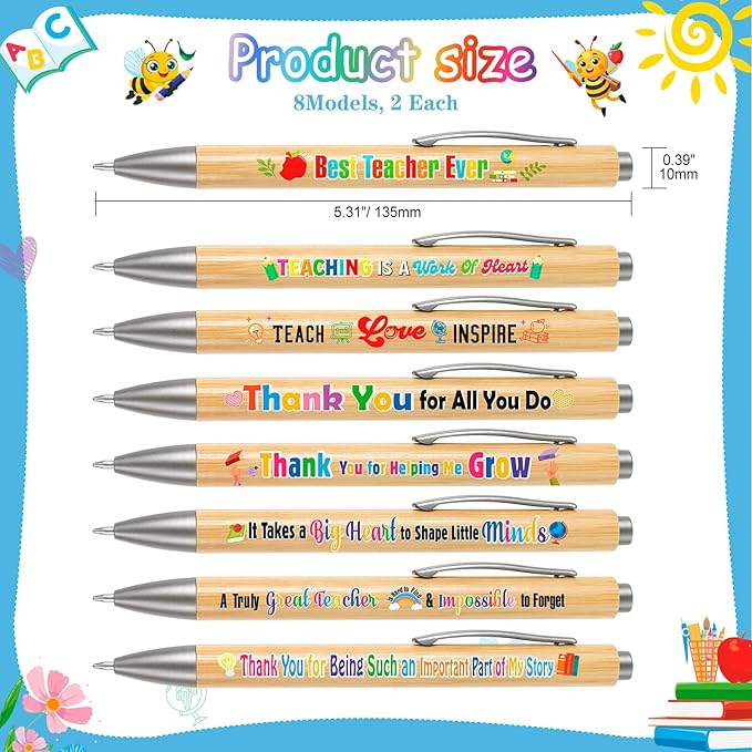 HOWAF 16pcs Teacher Appreciation Pens Teachers Appreciation Gifts Ballpoint Pens Bulk Teacher's Pens Inspirational Thank You Teachers Pen Thank You Teacher Gift for School Office Supplies