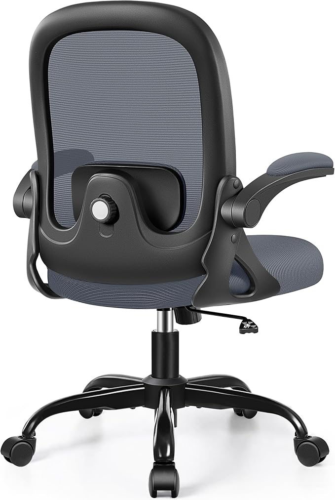 Office Chair Ergonomic Desk Chair with Adjustable 3D Lumbar Support and Height, Comfy Mesh Computer Chair with Flip-up Armrests, Swivel Rolling Task Chair with Wheels (Dark Gray)