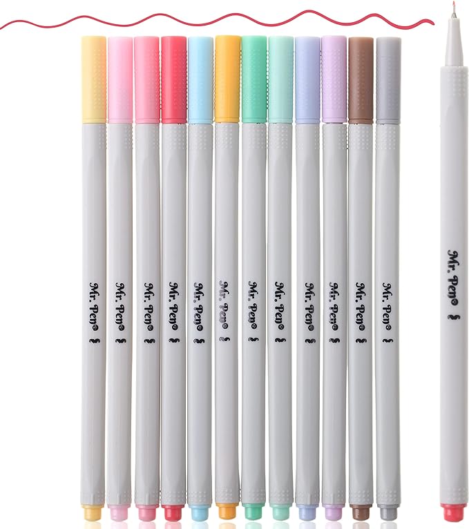 Mr. Pen- Fineliner Pastel Pens, 12 Pack, Pastel Colors, No Bleed Fine Point Pen, No Smudge Fine Tip Markers, Bible / Journal Pens, Drawing / Note Taking Pen