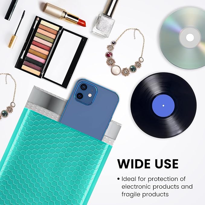 Fuxury Bubble Mailer, 6x10 Inch Bubble Mailers 50 Pack, Self-Seal Adhesive Padded Envelopes, Water Resistant Mailers, Shipping Envelopes for Packaging, Small Business, Mailing,Bulk Teal #0