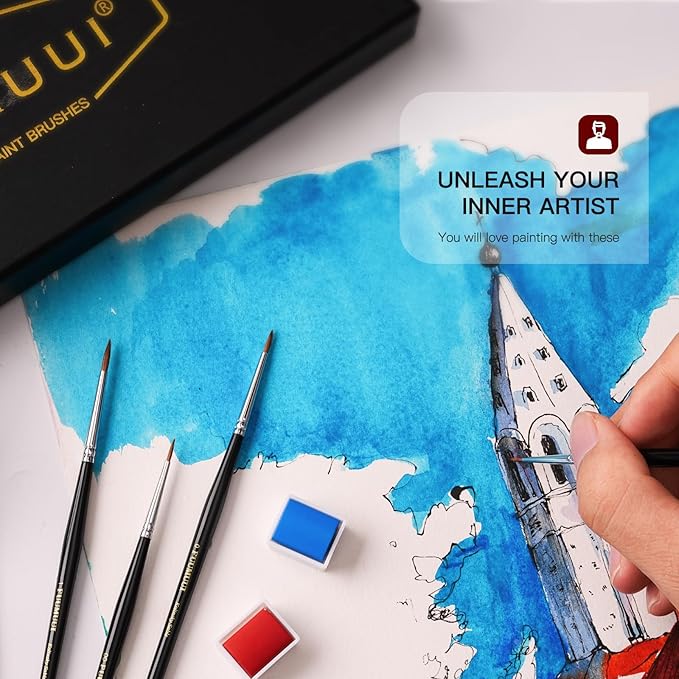 Kolinsky Sable Miniature Paint Brushes, Fuumuui 5pcs Professional Detail Fine Paint Brushes for Citadel, Vallejo, DND, Models - Sable Brushes for Watercolor, Gouache, Round #00000, #00, #0, #1, #3