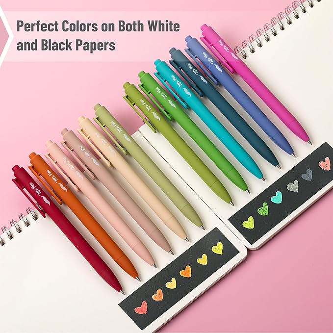 Mr. Pen- Retractable Gel Pens, 12 Pack, Vintage Colors, Gel Pens Fine Point 0.7mm, Retractable Pens, Cute Pens, Gel Ink Pens, Aesthetic Pens for Journaling, Colorful Pens, Fine Tip Pens