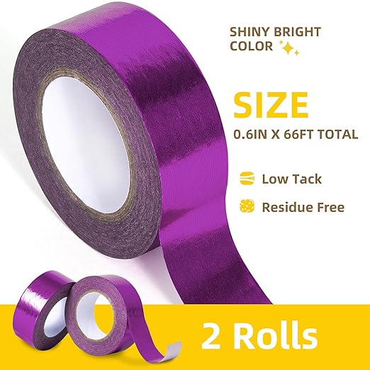 Solid Foil Washi Tape - Low Tack Self Adhesive Decorative Washi Tape Shiny Metallic Color - 3/5 Inch Wide and 66 FT Long Total, Purple