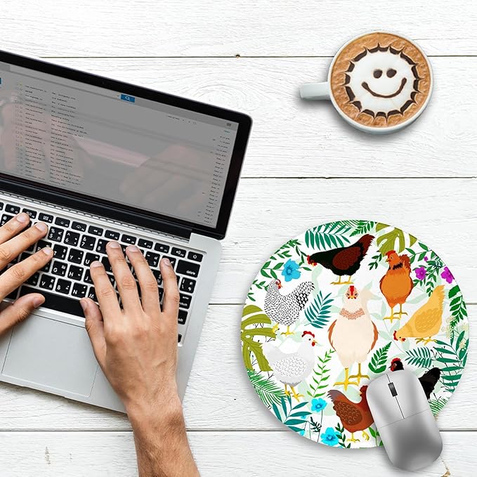 Gctriki Chicken Round Mouse Pad for Desk, Cute Office Decor for Women, Stitched Edge Non-Slip Rubber Base, Personalized Small Computer Mouse Pads for Gaming Laptop Computer, Funny Desk Accessories