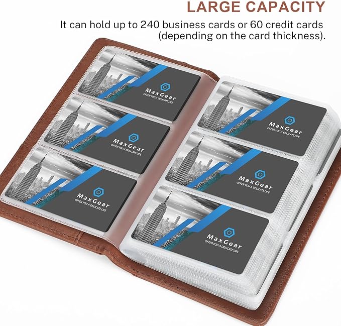 MaxGear Business Card Organizer, 240 Cards Book Portable Business Card Holder for Men & Women, Professional PU Credit Cards Binder File Storage, Coffee