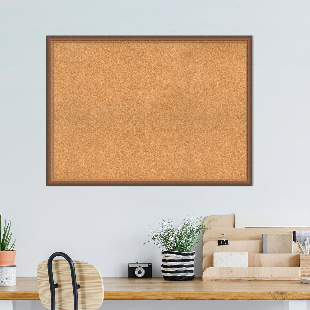 Amanti Art Natural Cork Board for Wall, 32x44 Vision Board with Bronze Frame, Oversize Corkboard Office Decor for Home Organization, Modern Corkboard Pinboard to Display Items for Home Organization