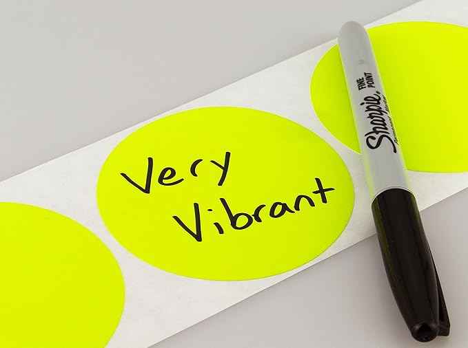 ChromaLabel 3 Inch Circle Sticker Labels, High Visibility Round Colored Stickers, Permanent Labels - 500 Sticky Dots per Roll, Fluorescent Yellow Dot Stickers